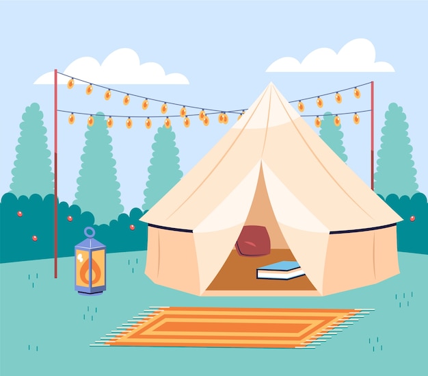 Free Vector hand drawn flat design glamping illustration