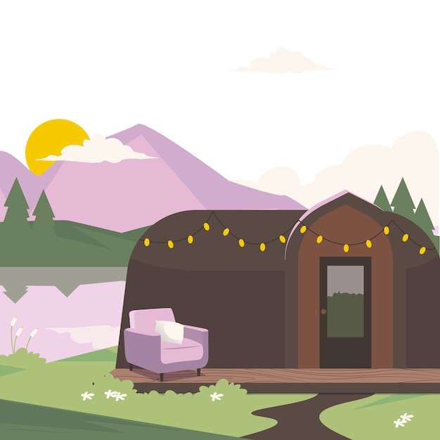 Free Vector hand drawn flat design glamping illustration