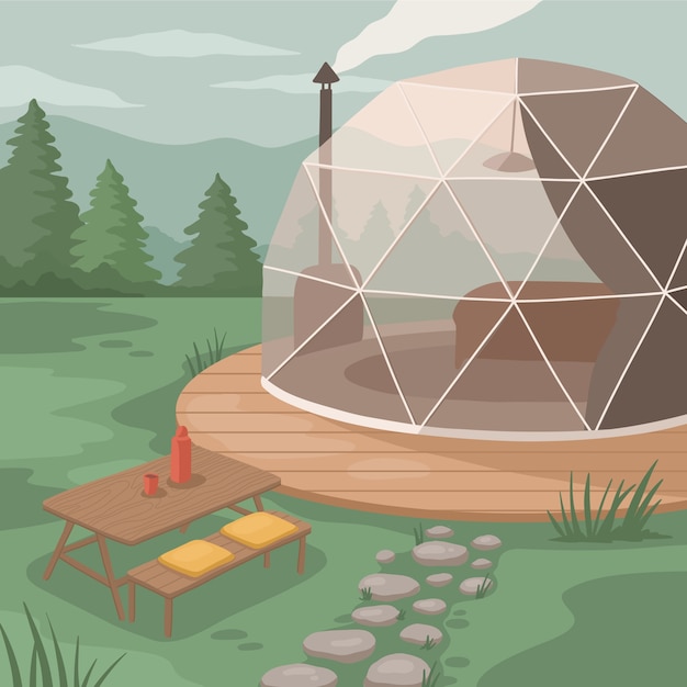 Free Vector hand drawn flat design glamping illustration