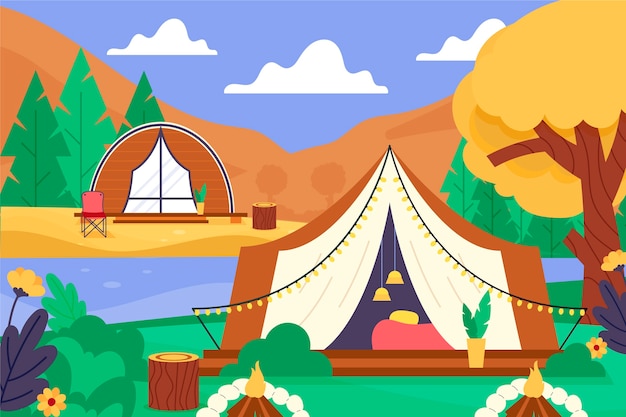 Free Vector hand drawn flat design glamping illustration