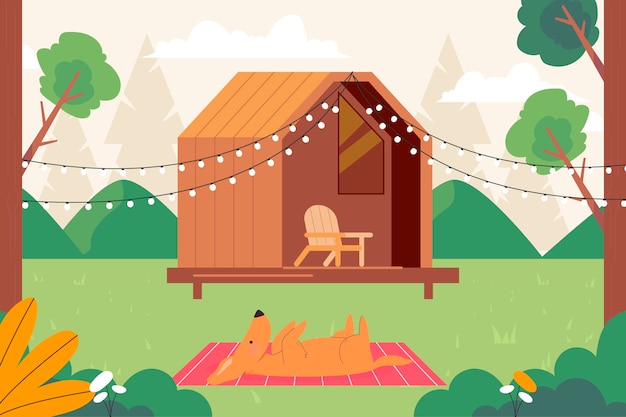 Free Vector hand drawn flat design glamping illustration