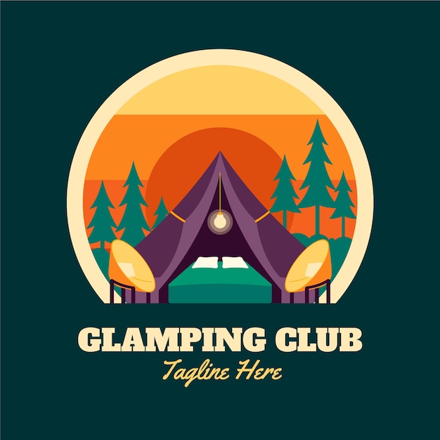 Hand drawn flat design glamping logo