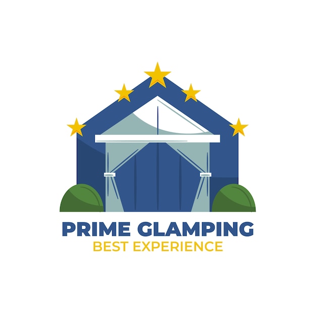 Hand drawn flat design glamping logo