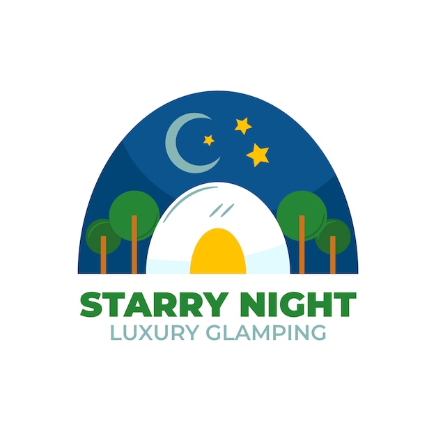 Hand drawn flat design glamping logo