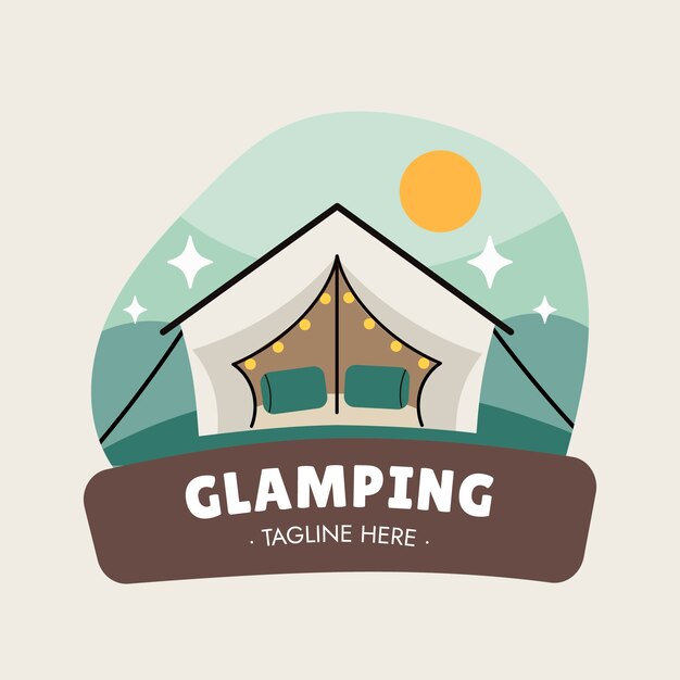 Hand drawn flat design glamping logo