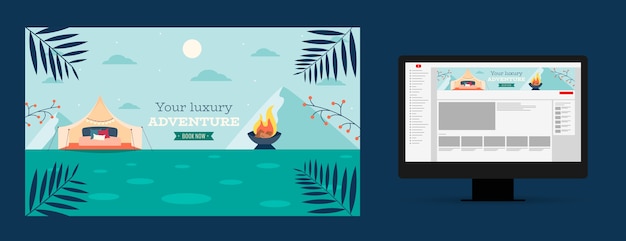 Hand drawn flat design glamping template