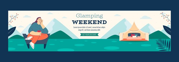 Hand drawn flat design glamping template