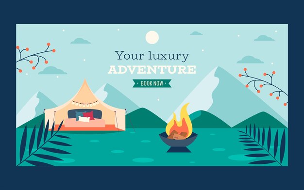 Hand drawn flat design glamping template