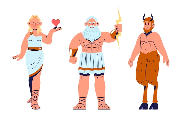 Free Vector hand drawn flat design greek mythology character collection