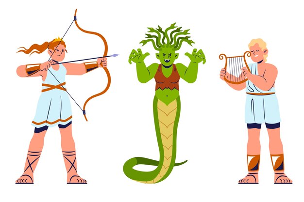 Hand drawn flat design greek mythology character collection