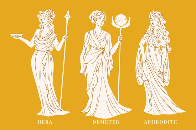 Free Vector hand drawn flat design greek mythology character collection