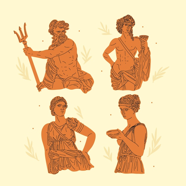 Free Vector hand drawn flat design greek mythology character collection