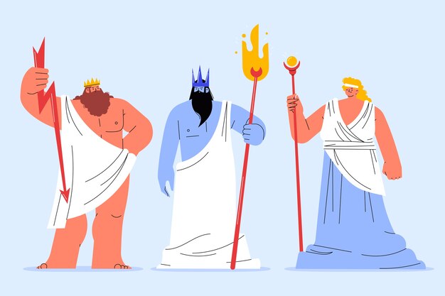 Hand drawn flat design greek mythology character collection