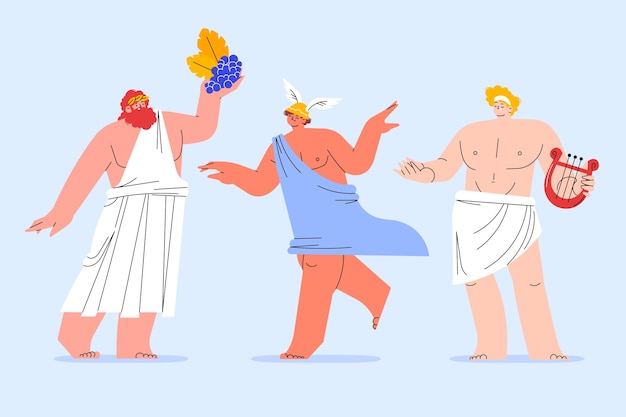 Hand drawn flat design greek mythology character collection