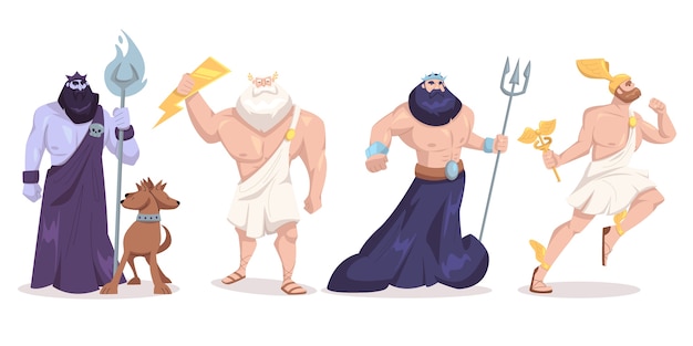 Free Vector hand drawn flat design greek mythology character collection