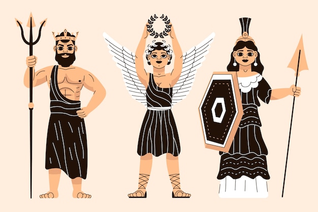 Free Vector hand drawn flat design greek mythology illustration