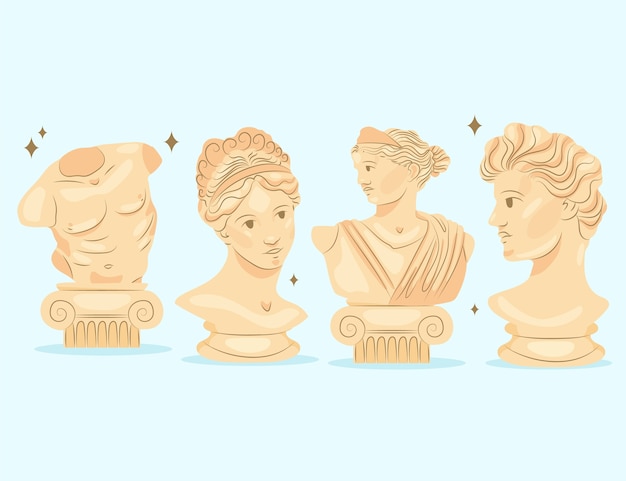 Hand drawn flat design  greek statue collection