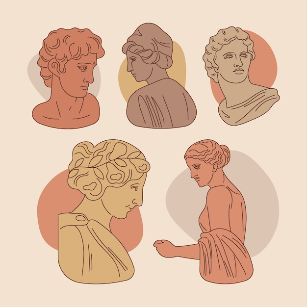 Free Vector hand drawn flat design greek statue collection