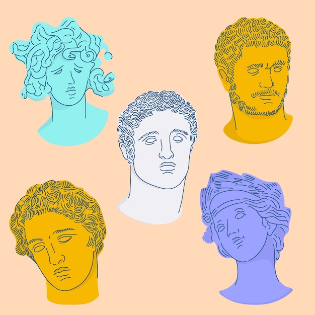 Free Vector hand drawn flat design greek statue collection