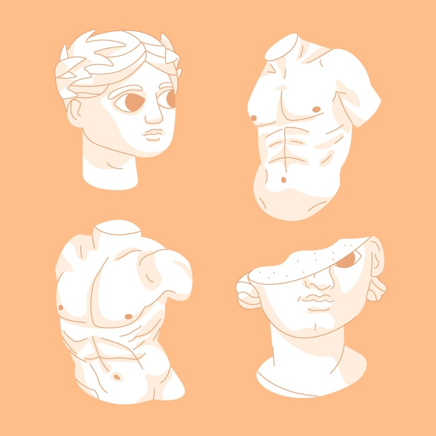 Hand drawn flat design greek statue collection