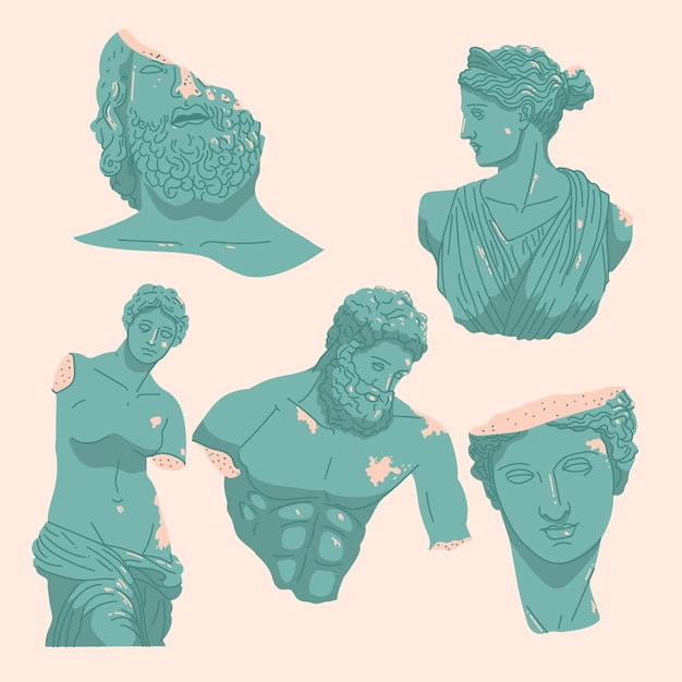 Hand drawn flat design greek statue collection