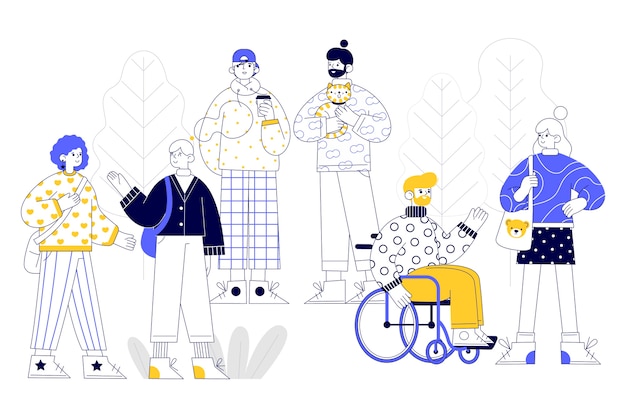 Hand drawn flat design group of people background composition