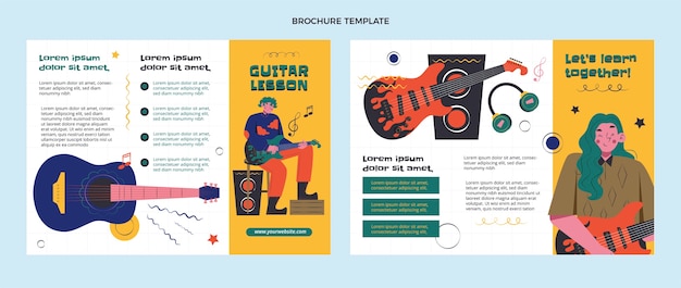 Hand drawn flat design guitar lessons brochure