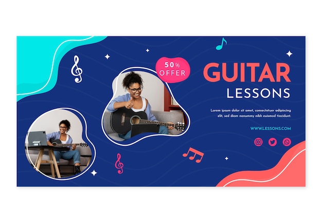 Hand drawn flat design guitar lessons