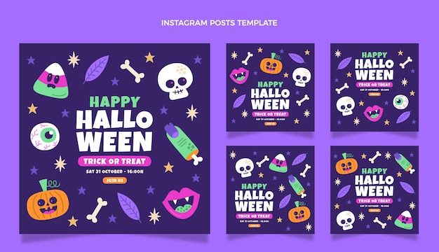 Hand drawn flat design halloween ig post