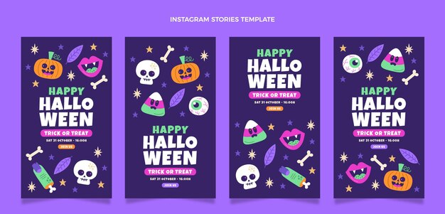 Hand drawn flat design halloween ig stories