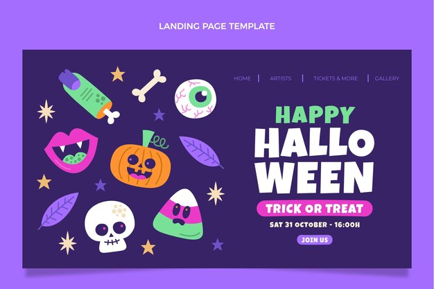 Hand drawn flat design halloween landing page