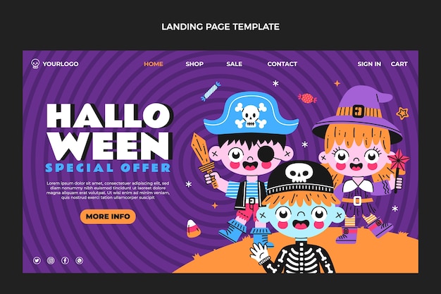 Hand drawn flat design halloween landing page