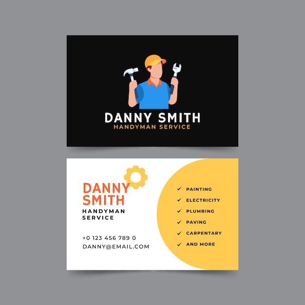 Free vector hand drawn flat design handyman business card