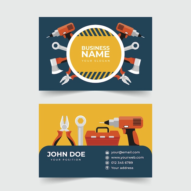 Hand drawn flat design handyman business card