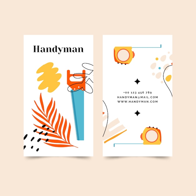 Free vector hand drawn flat design handyman business cards