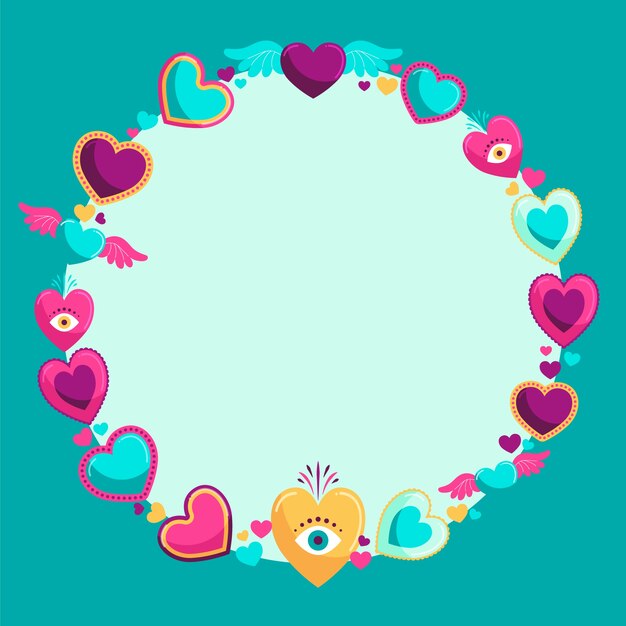 Hand drawn flat design hearts border and frame