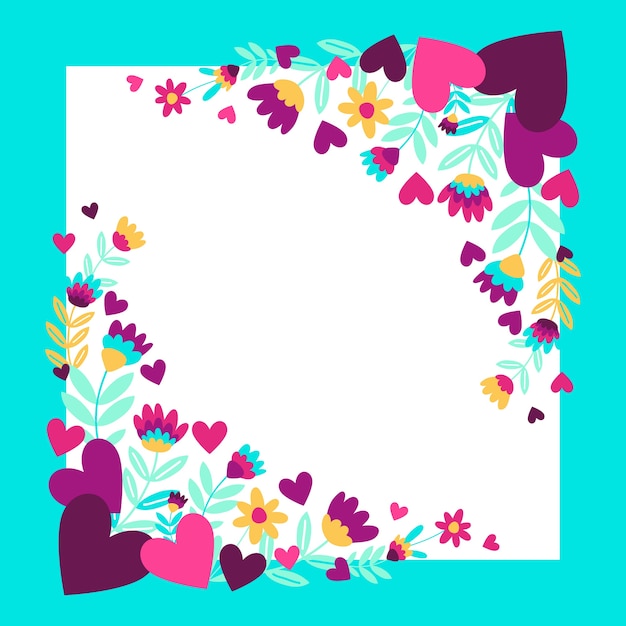 Hand drawn flat design hearts border and frame