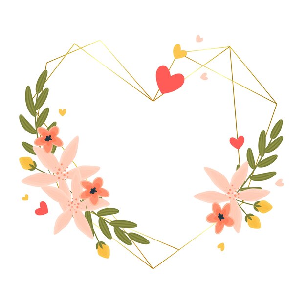 Hand drawn flat design hearts border and frame