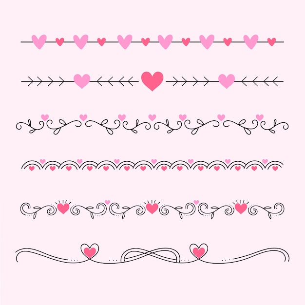 Hand drawn flat design hearts border and frame