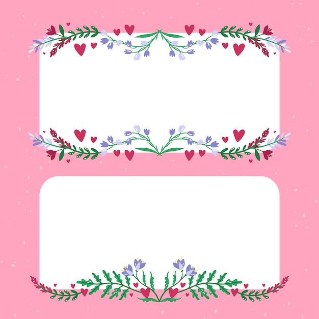 Hand drawn flat design hearts border and frame