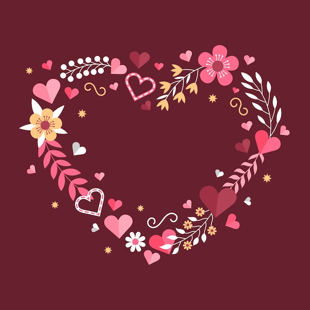 Hand drawn flat design hearts border and frame