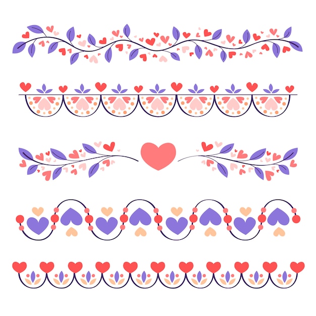 Free Vector hand drawn flat design hearts border and frame