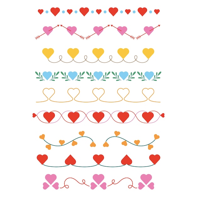 Hand drawn flat design hearts border and frame