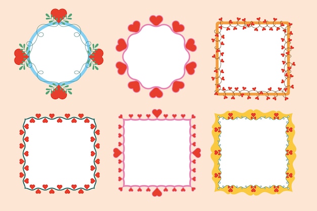 Hand drawn flat design hearts border and frame