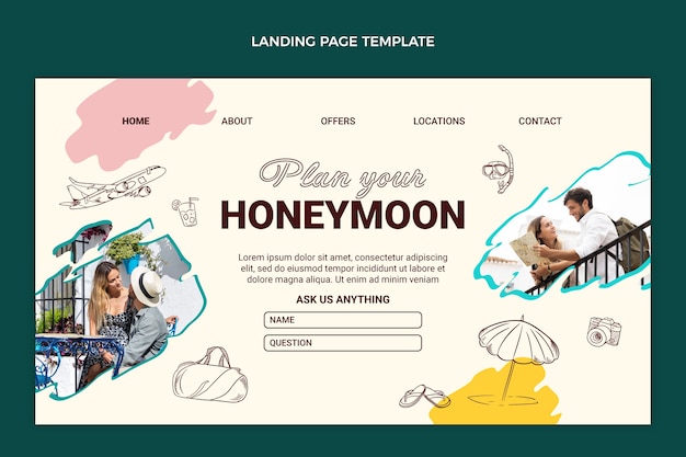 Hand drawn flat design honeymoon template