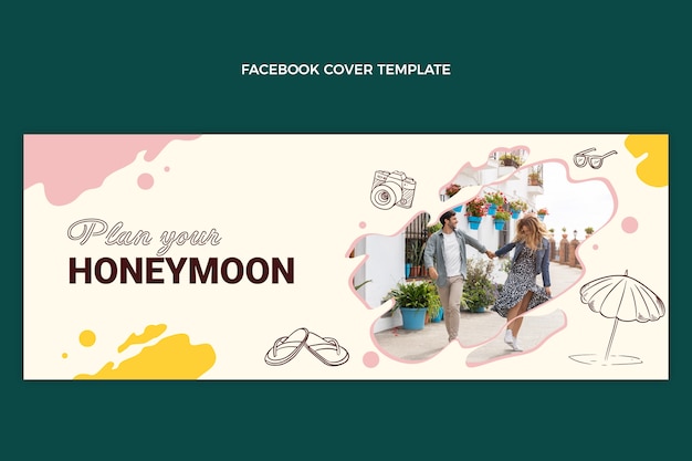 Hand drawn flat design honeymoon template