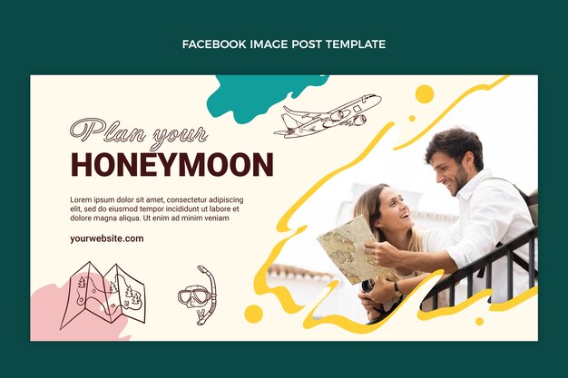 Hand drawn flat design honeymoon template