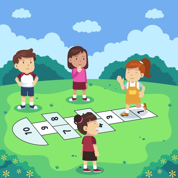 Hand drawn flat design hopscotch game