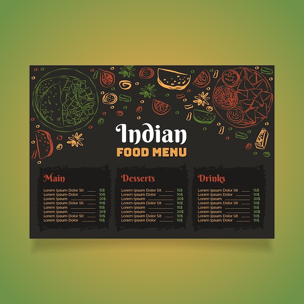 Free Vector hand drawn flat design indian menu template