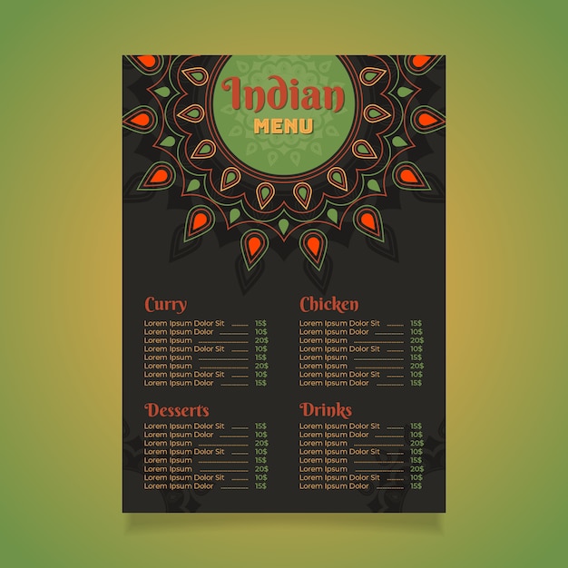 Free Vector hand drawn flat design indian menu template